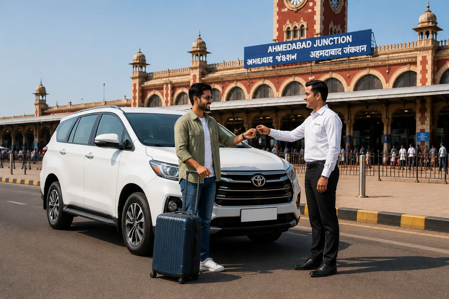 Car rental in Ahmedabad Railway Station offering convenient vehicle pickup and comfortable travel for local and outstation journeys