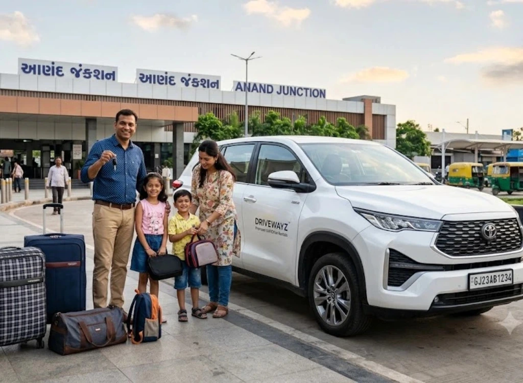 Car rental in Anand Railway Station offering convenient vehicle pickup and comfortable travel for local and outstation journeys