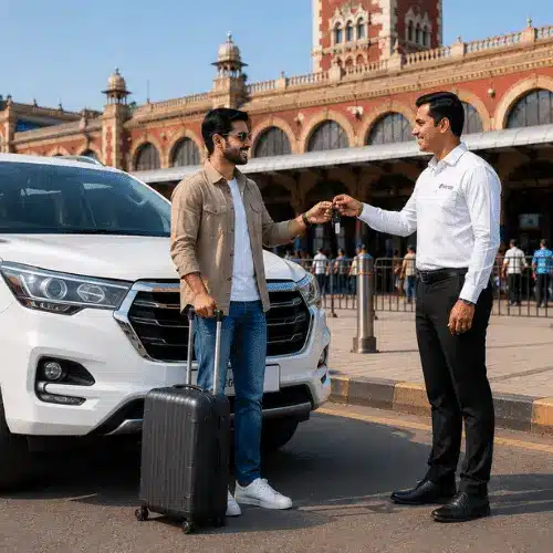 Car rental service at railway station for convenient travel in Ahmedabad