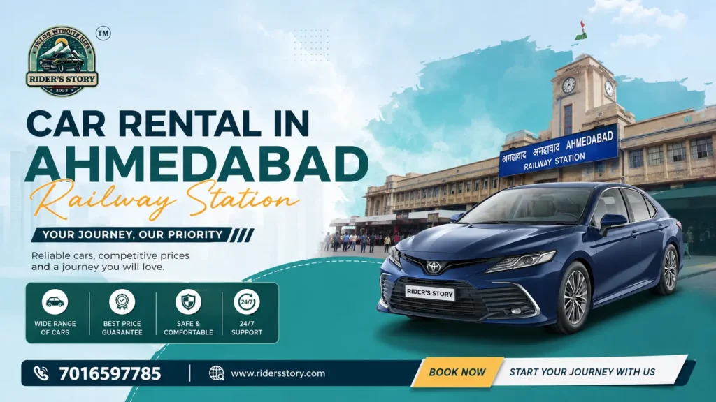 Car rental in Ahmedabad Railway Station offering reliable vehicles for local travel, airport transfers, and outstation journeys